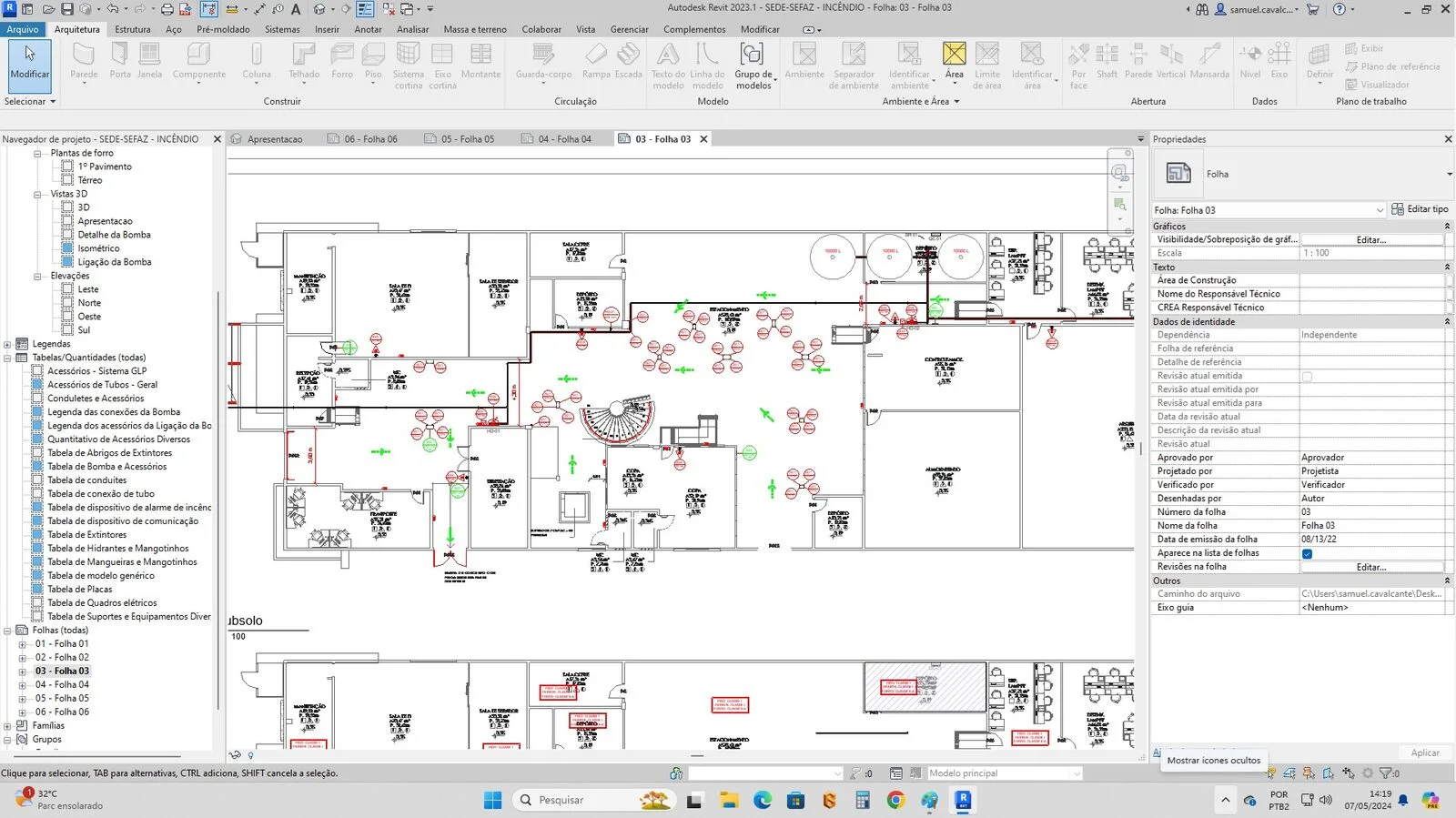 Projeto institucional de grande porte modelado em Revit 2023