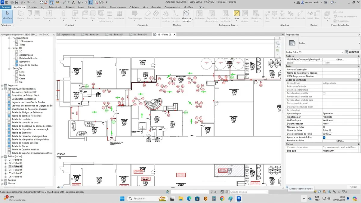 Projeto institucional de grande porte modelado em Revit 2023